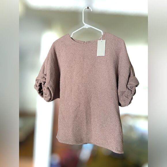 Anthropologie COS Wool Bouclé Top in Mauve With Gathered Cuffs Size 6 - Picture 14 of 16